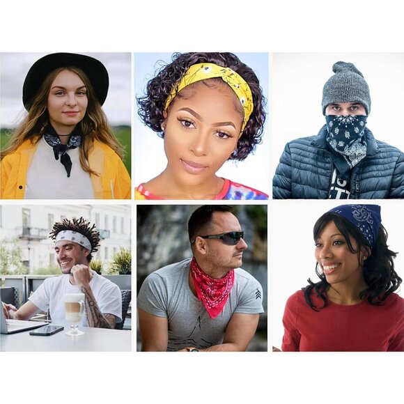 Women's Yellow Cotton Bandana Large Cowgirl Imported Handkerchief Headband Scarf - Picture 4 of 7